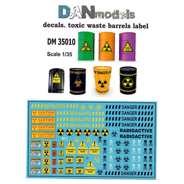 Labels on barrels and packaging with toxic waste. Scale 1:35 DAN Models DM 35010