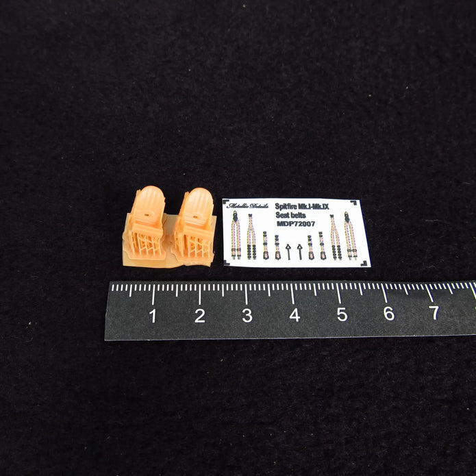 Spitfire Seat + 3D Decals Detailing set 2 pcs (3D-Printed) Scale 1:72 Metallic Details MDR72111 - For Aircraft Kit Model