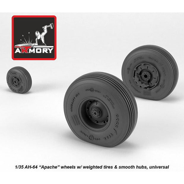 1/35 AH-64 Apache wheels w/ weighted tires, smooth hubs Scale 1:35 Armory Models AR AW35304