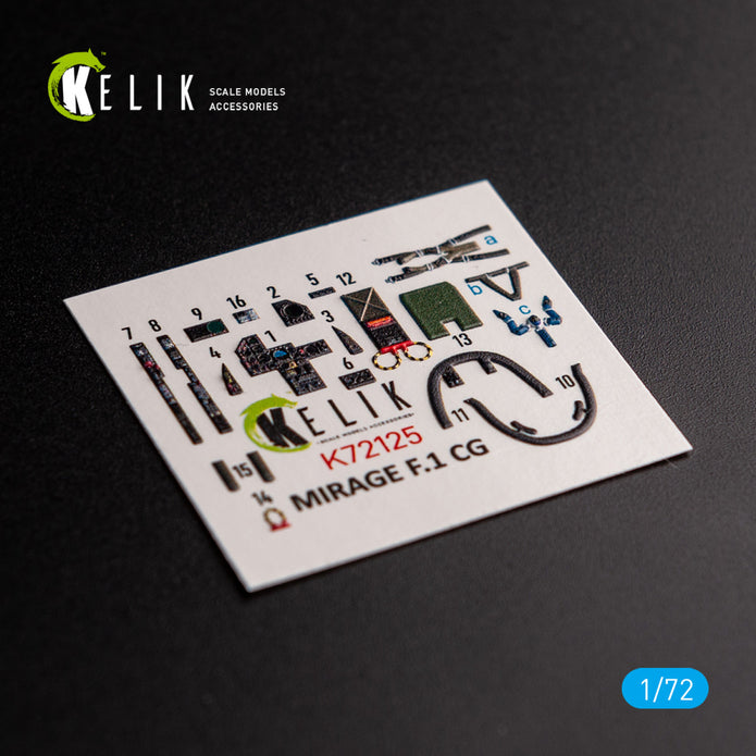 MIRAGE F.1 CG. Interior 3D Decals (for Special Hobby Aircraft model kit) Scale 1:72 KeliK K72125