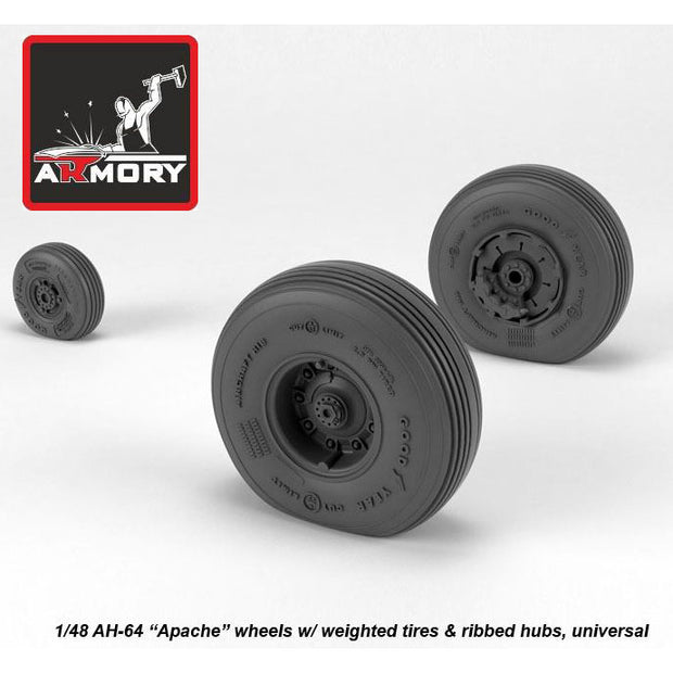 1/48 AH-64 Apache wheels w/ weighted tires, ribbed hubs Scale 1:48 Armory Models AR AW48331