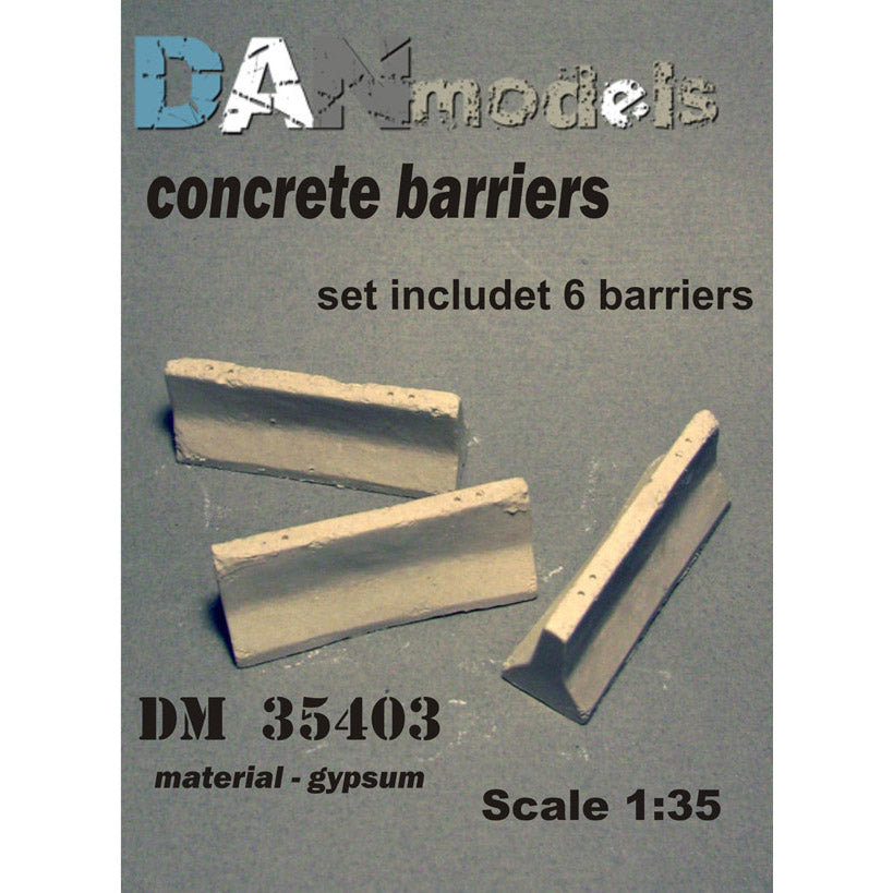 Concrete barriers.set for roadblock. Material - gypsum. The set contains 6 pcs of unpainted concrete barriers.triangle.(gram weight) Scale 1:35 DAN Models DM 35403