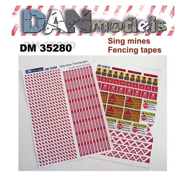 Material for dioramas - Demining zone. fencing tapes, warning signs (Paper) Scale 1:35 DAN Models DM 35280