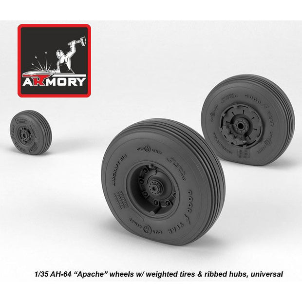 1/35 AH-64 Apache wheels w/ weighted tires, ribbed hubs Scale 1:35 Armory Models AR AW35305
