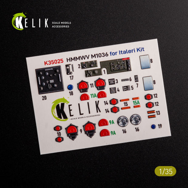 “HUMVEE” HMMWV M1036 with TOW Nato green version. Interior 3D Decals (for Italeri Armoured Vehicles model kit) Scale 1:35 KeliK K35025