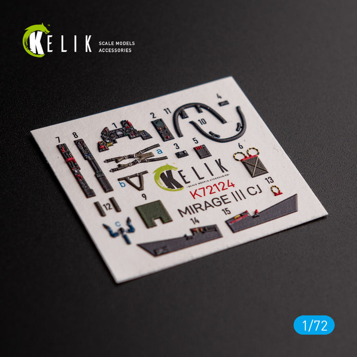 MIRAGE III CJ. Interior 3D Decals (for Special Hobby Aircraft model kit) Scale 1:72 KeliK K72124