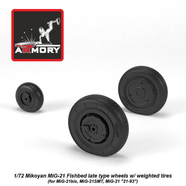 1/72 Mikoyan MiG-21 Fishbed wheels w/ weighted tires, late Scale 1:72 Armory Models AR AW72050