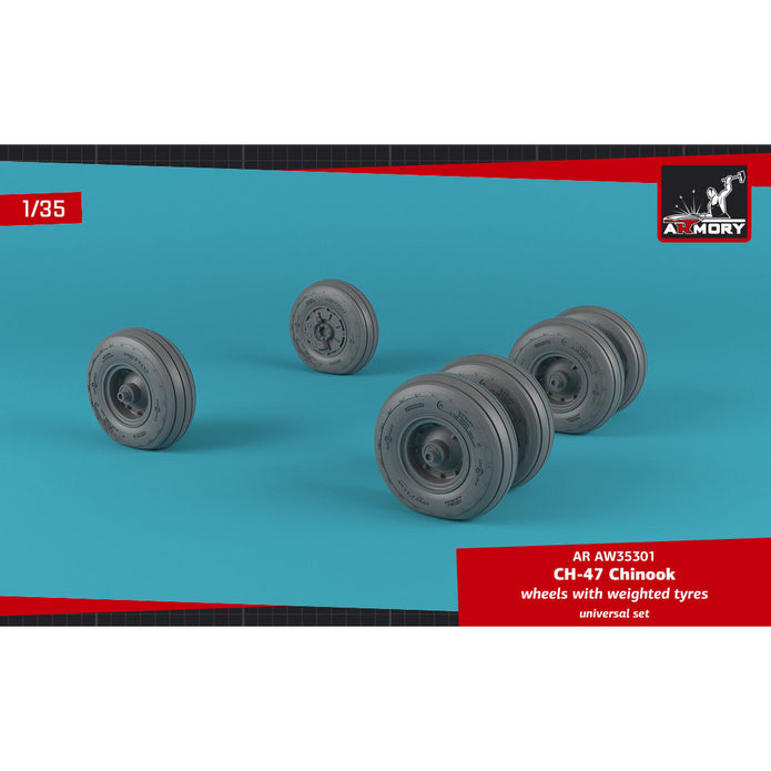 1/35 CH-47 Chinook wheels w/ weighted tires - RETOOLED SET! (for Trumpeter)  Scale 1:35 Armory Models AR AW35301