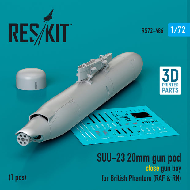 SUU-23 20mm gun pod (close gun bay) for British Phantom (RAF & RN) (1 pcs) (3D Printed) Scale 1:72 ResKit RS72-0486