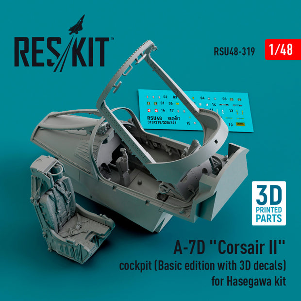 LTV A-7D Corsair II Cockpit (Basic edition with 3D Decals) for Hasegawa kit (3D Printed) Scale 1:48 ResKit RSU48-0319