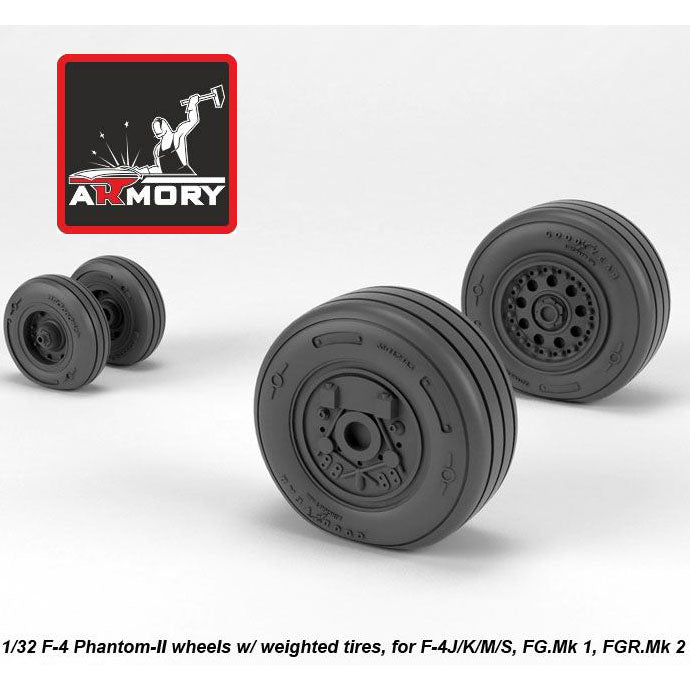 1/32 F-4 Phantom-II wheels w/ weighted tires, late Scale 1:32 Armory Models AR AW32308