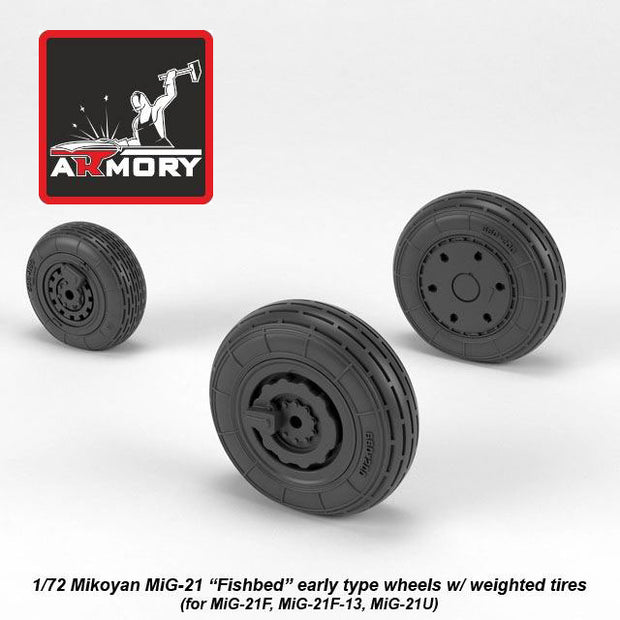 1/72 Mikoyan MiG-21 Fishbed wheels w/ weighted tires, early Scale 1:72 Armory Models AR AW72048