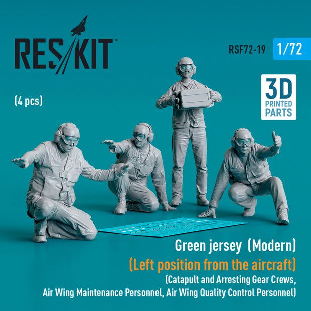 Green jersey (Modern) (Left position from the aircraft) (Catapult and Arresting Gear Crews, Air Wing Maintenance Personnel, Air Wing Quality Control Personnel) (4 pcs) (3D Printed) Scale 1:72 ResKit RSF72-0019