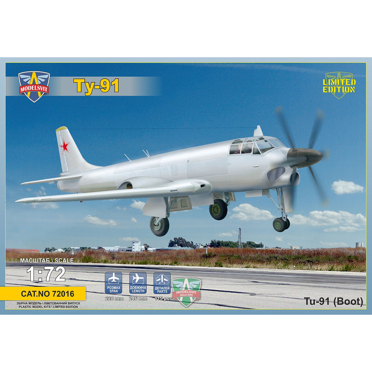 Modelsvit 72016 Plastic model aicraft kit Scale 1:72 Tupolev Tu-91 'Boot' Soviet naval attack aircraft