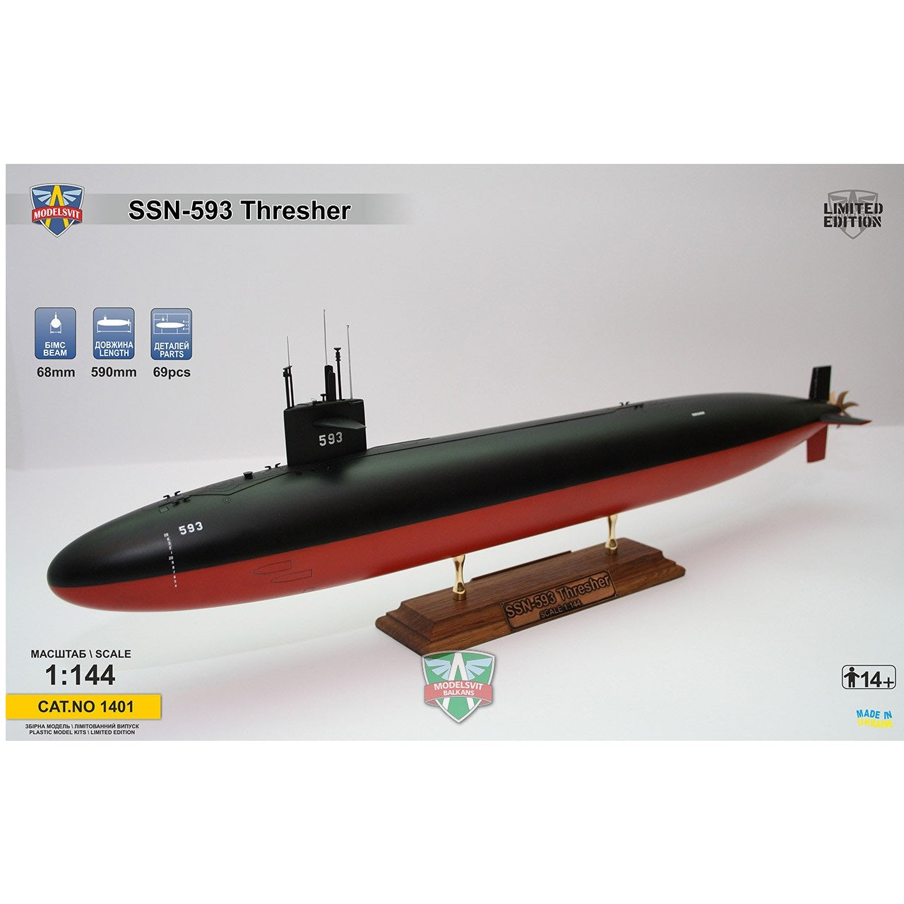 Modelsvit 1401 Plastic model submarine kit Scale 1:144 USS 