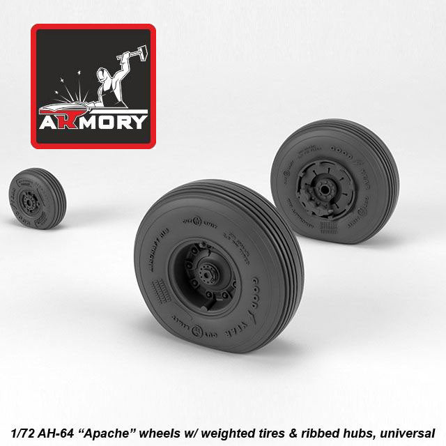 1/72 AH-64 Apache wheels w/ weighted tires, ribbed hubs Scale 1:72 Armory Models AR AW72336