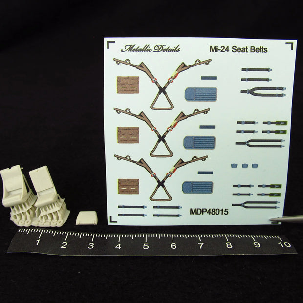Mi-24, Seats + 3D Decals Detailing set (3D-Printed) Scale 1:48 Metallic Details MDR48260 - For Model Helicopter Kits