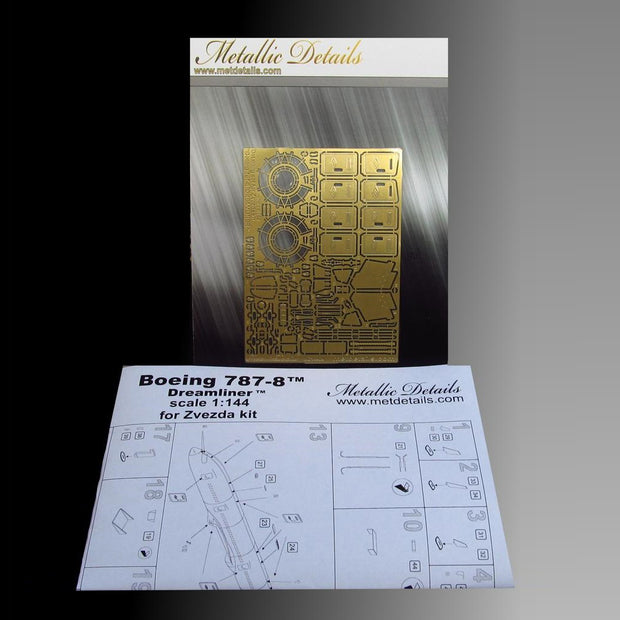 Boeing 787-8 Dreamliner, Exterior Detailing set for aircraft model kit (Photoetch) Scale 1:144 (Recommended for kit: Zvezda) Metallic Details MD14404