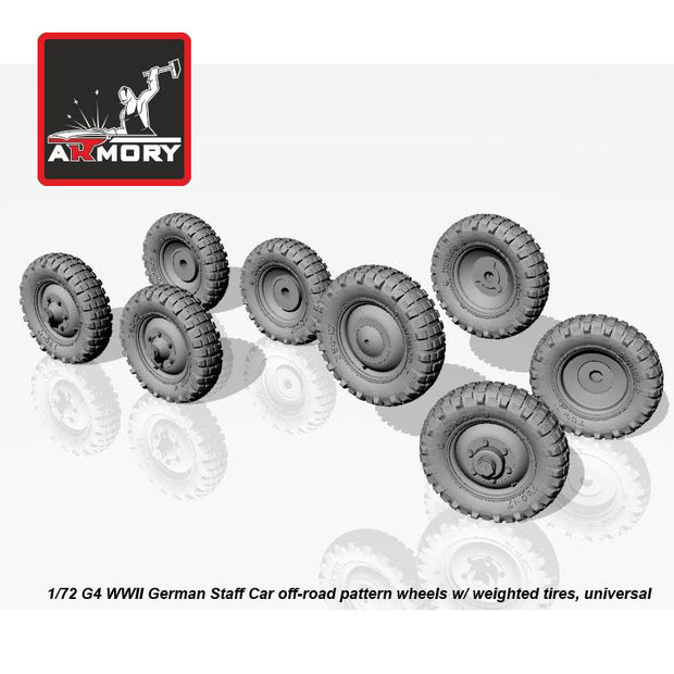 1/72 Mercedes G4 wheels with weighted tires, off-road pattern Scale 1:72 Armory Models AR AC7340