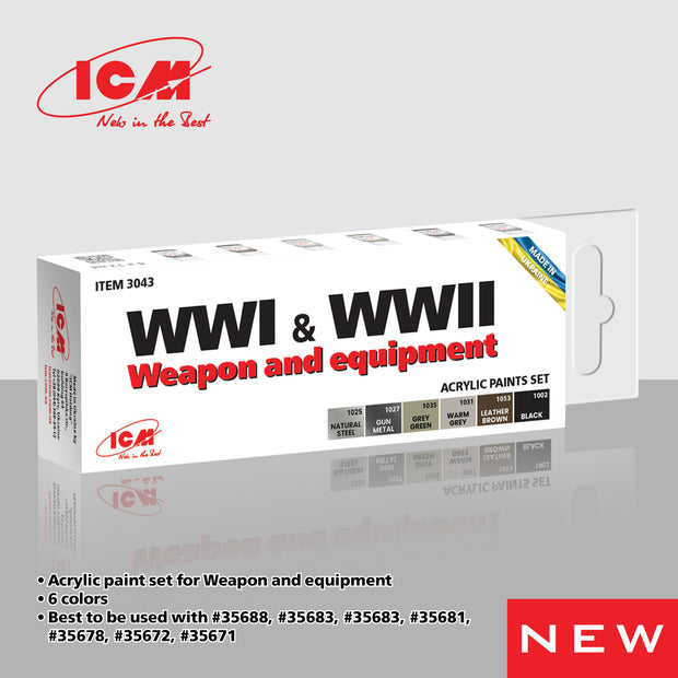 ICM 3043 Acrylic paint set for WWI & WWII Weapon and equipment for model kit