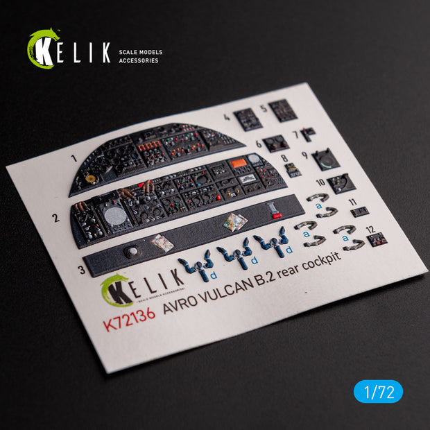 AVRO VULCAN B.2 Rear cockpit. Interior 3D Decals (for Airfix Aircraft model kit) Scale 1:72 KeliK K72136