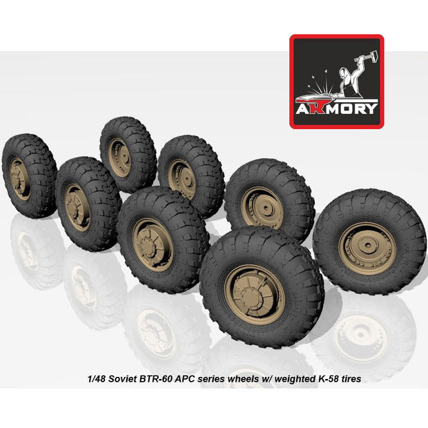 1/48 BTR-60 Soviet APC wheels w/ weighted K-58 tyres (for MicroMir, universal)  Scale 1:48 Armory Models AR AC4801
