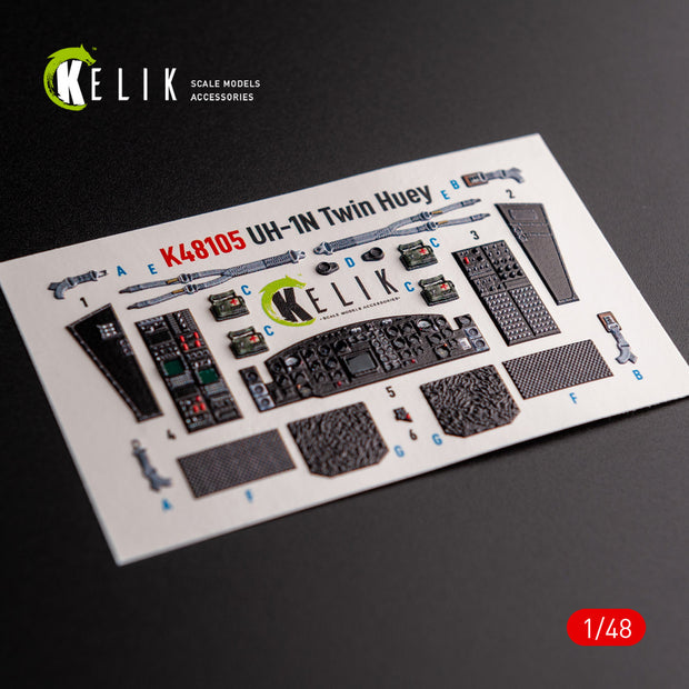 UH-1N Twin Huey. Interior 3D Decals (for Kitty Hawk / Zimimodel Helicopter model kit) Scale 1:48 KeliK K48105
