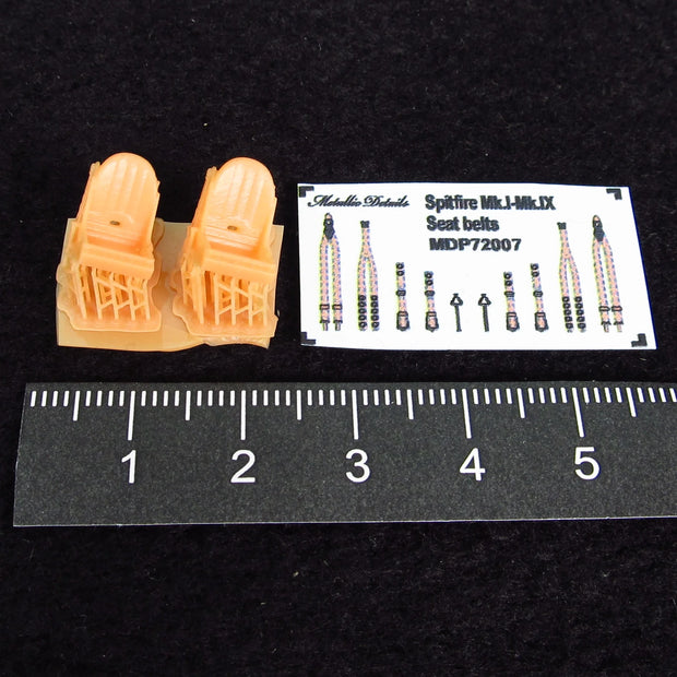 Spitfire Seat + 3D Decals Detailing set 2 pcs (3D-Printed) Scale 1:72 Metallic Details MDR72111 - For Aircraft Kit Model
