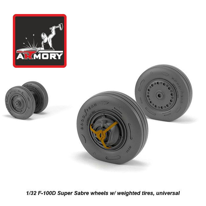 1/32 F-100D Super Sabre wheels w/ weighted tires Scale 1:32 Armory Models AR AW32303