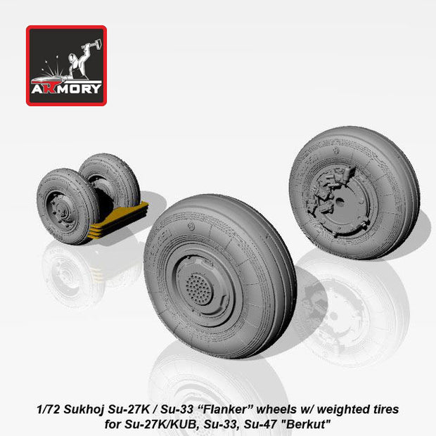 1/72 Sukhoj Su-27K / Su-33 Flanker wheels w/ weighted tires, front mudguard Scale 1:72 Armory Models AR AW72034