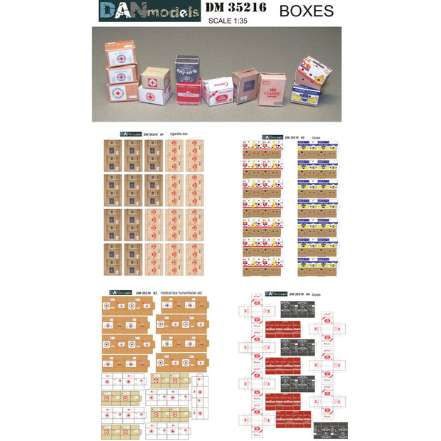 Boxes from cigarettes, from humanitarian aid, from food. Banana boxes. (cardboard) Scale 1:35 DAN Models DM 35216