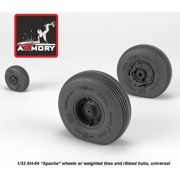 1/32 AH-64 Apache wheels w/ weighted tires, ribbed hubs Scale 1:32 Armory Models AR AW32312