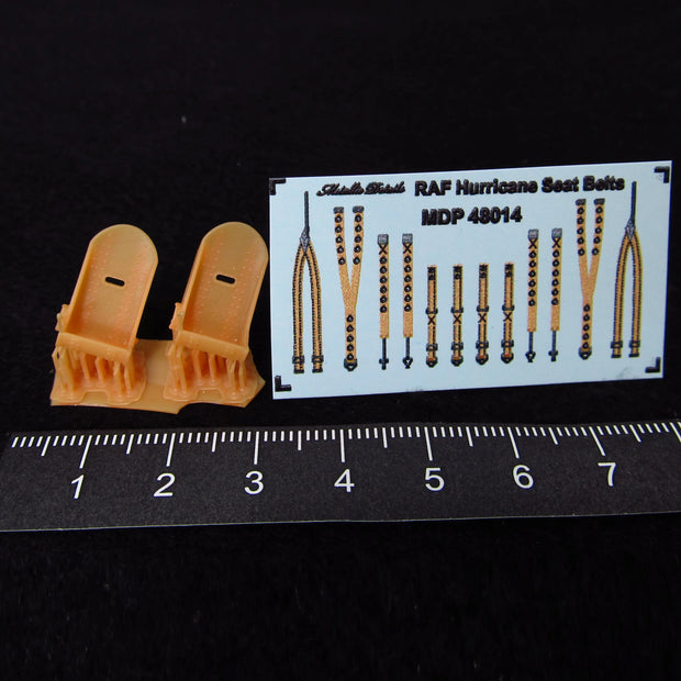 Hurricane Seats + 3D Decals Detailing set (3D-Printed) Scale 1:48 Metallic Details MDR48263 - For Aircraft Model Kits