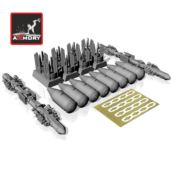 1/48 MZBD-4UT w/ 4x OFAB-100-120 Soviet high-explosive bombs, resin ordnance set w/ PE parts Scale 1:48 Armory Models AR ACA4810c