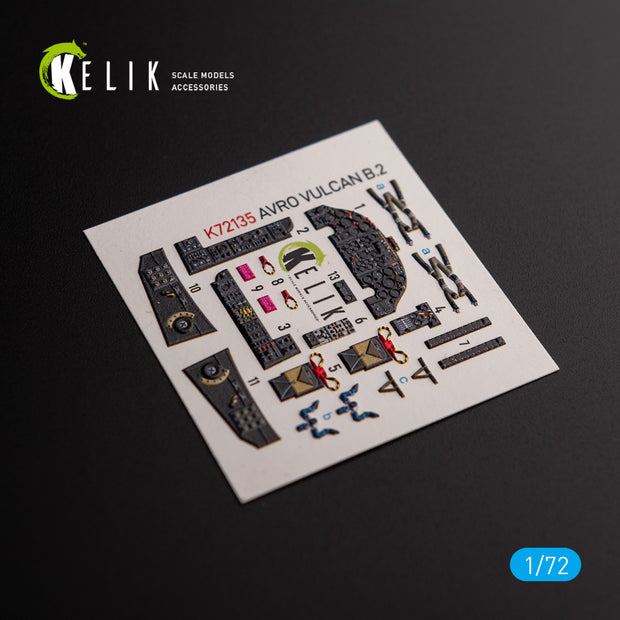 AVRO VULCAN B.2 Front cockpit. Interior 3D Decals (for Airfix Aircraft model kit) Scale 1:72 KeliK K72135
