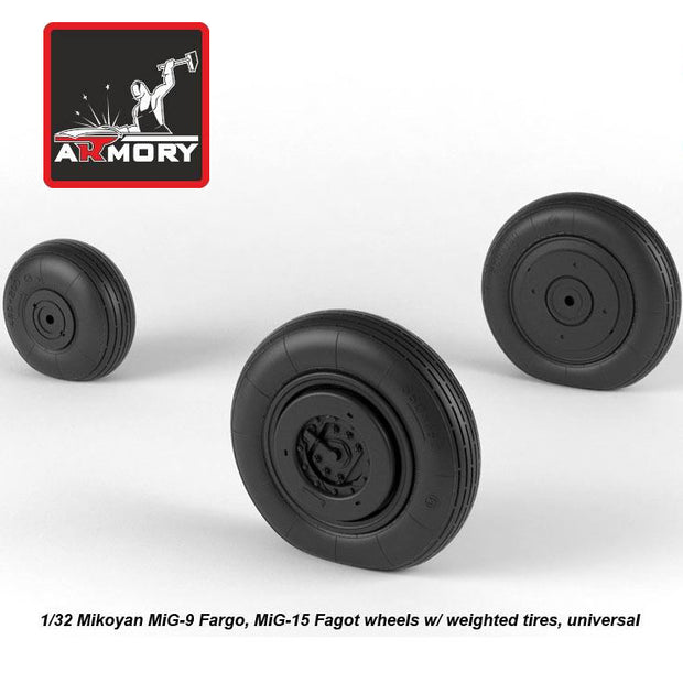 1/32 Mikoyan MiG-9 Fargo / MiG-15 Fagot (early) wheels w/ weighted tires Scale 1:32 Armory Models AR AW32013