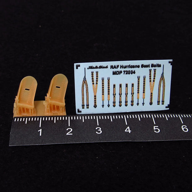 Hurricane Seats + 3D Decals Detailing set 2 pcs (3D-Printed) Scale 1:72 Metallic Details MDR72112 - For Model Aircraft Kits