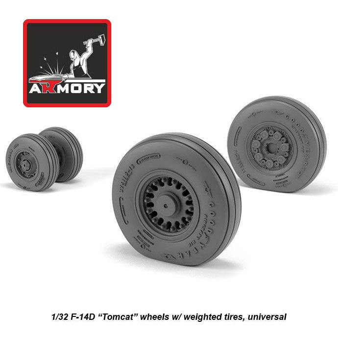 1/32 F-14D Tomcat late type wheels w/ weighted tires (for Trumpeter, universal)  Scale 1:32 Armory Models AR AW32310