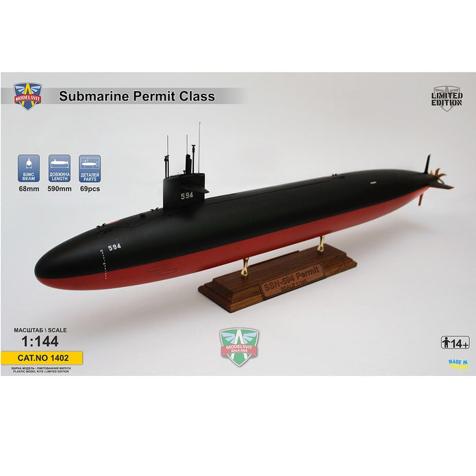 Modelsvit 1402 Plastic model submarine kit Scale 1:144 SSN-593 Submarine Permit class