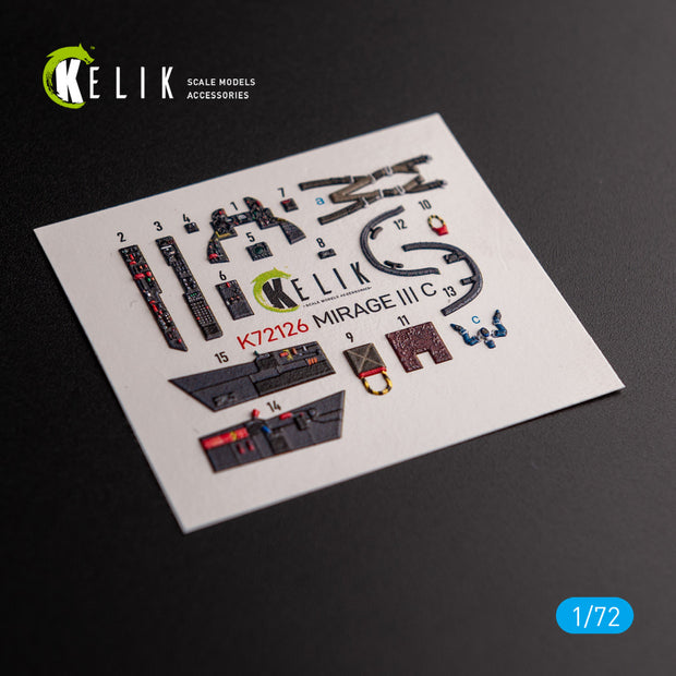 MIRAGE III C. Interior 3D Decals (for ModelSvit Aircraft model kit) Scale 1:72 KeliK K72126