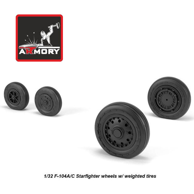 1/32 F-104A/C Starfighter wheels, w/ optional nose wheels, weighted - RETOOLED SET Scale 1:32 Armory Models AR AW32302