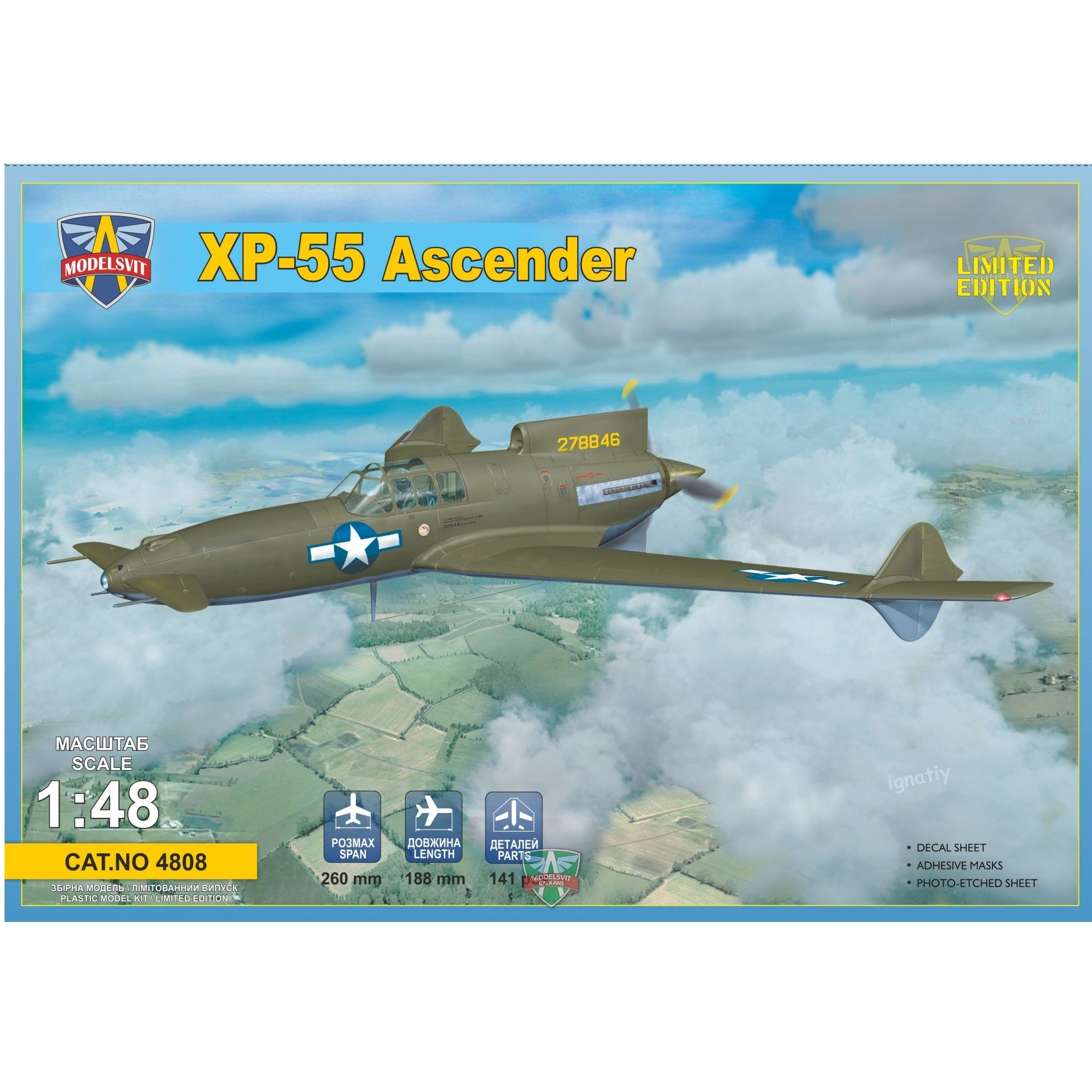 Modelsvit 4808 Plastic model aircraft kit Scale 1:48 XP-55 Ascender