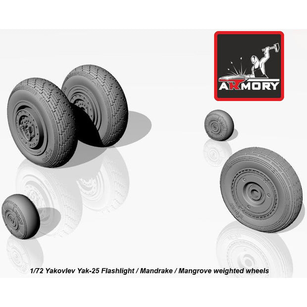 1/72 Yakovlev Yak-25 Flashlight / Mandrake / Mangrove wheels w/ weighted tires Scale 1:72 Armory Models AR AW72046