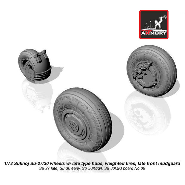 1/72 Sukhoj Su-27/30 Flanker wheels w/ late type hubs, weighted tires, late front mudguard Scale 1:72 Armory Models AR AW72033