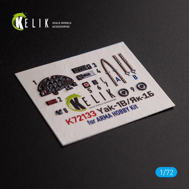 Yak-1B. Interior 3D Decals (for Arma Hobby Aircraft model kit) Scale 1:72 KeliK K72133