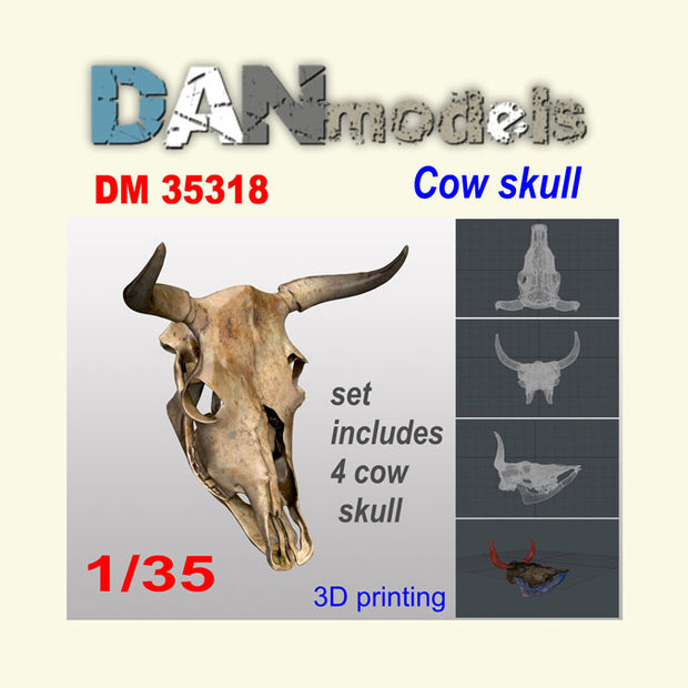 Cow skull with lower jaw. Set 4 pcs. 3D printing. Scale 1:35 DAN Models DM 35318