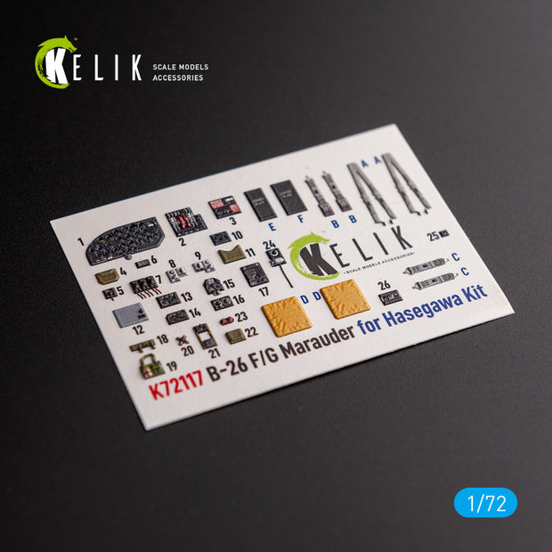 B-26 F/G Marauder. Interior 3D Decals (for Hasegawa Aircraft model kit) Scale 1:72 KeliK K72117