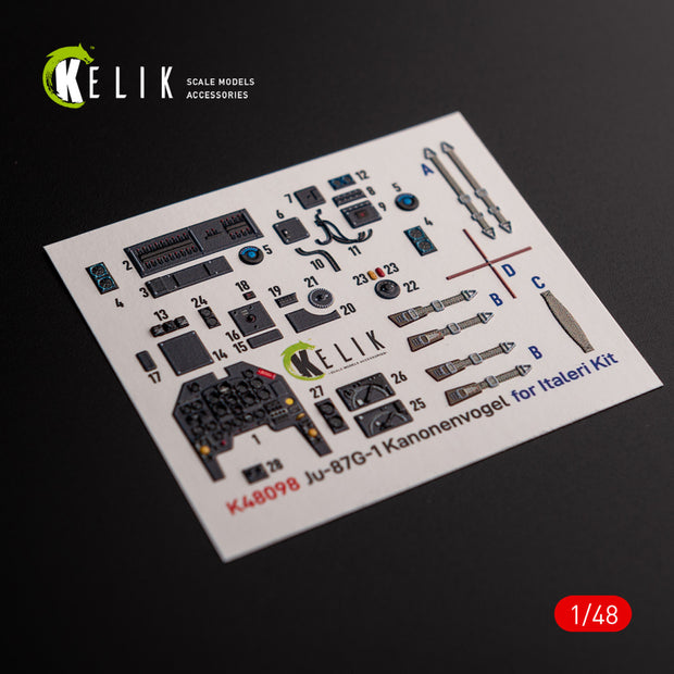 Junkers Ju-87G-1 Kanonenvogel. Interior 3D Decals (for Italeri Aircraft model kit) Scale 1:48 KeliK K48098