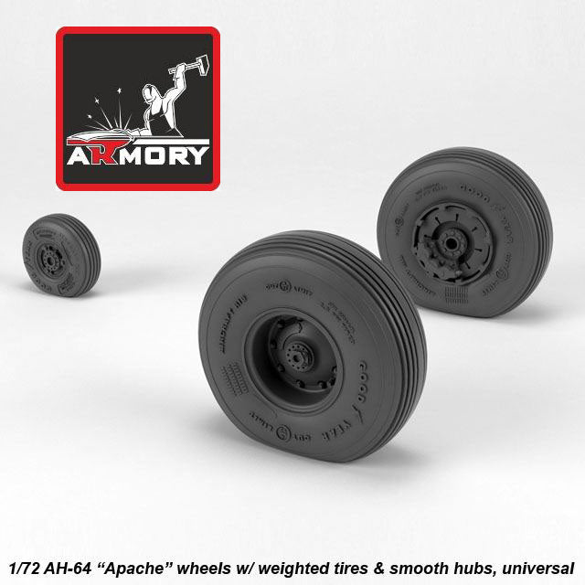 1/72 AH-64 Apache wheels w/ weighted tires, smooth hubs Scale 1:72 Armory Models AR AW72335
