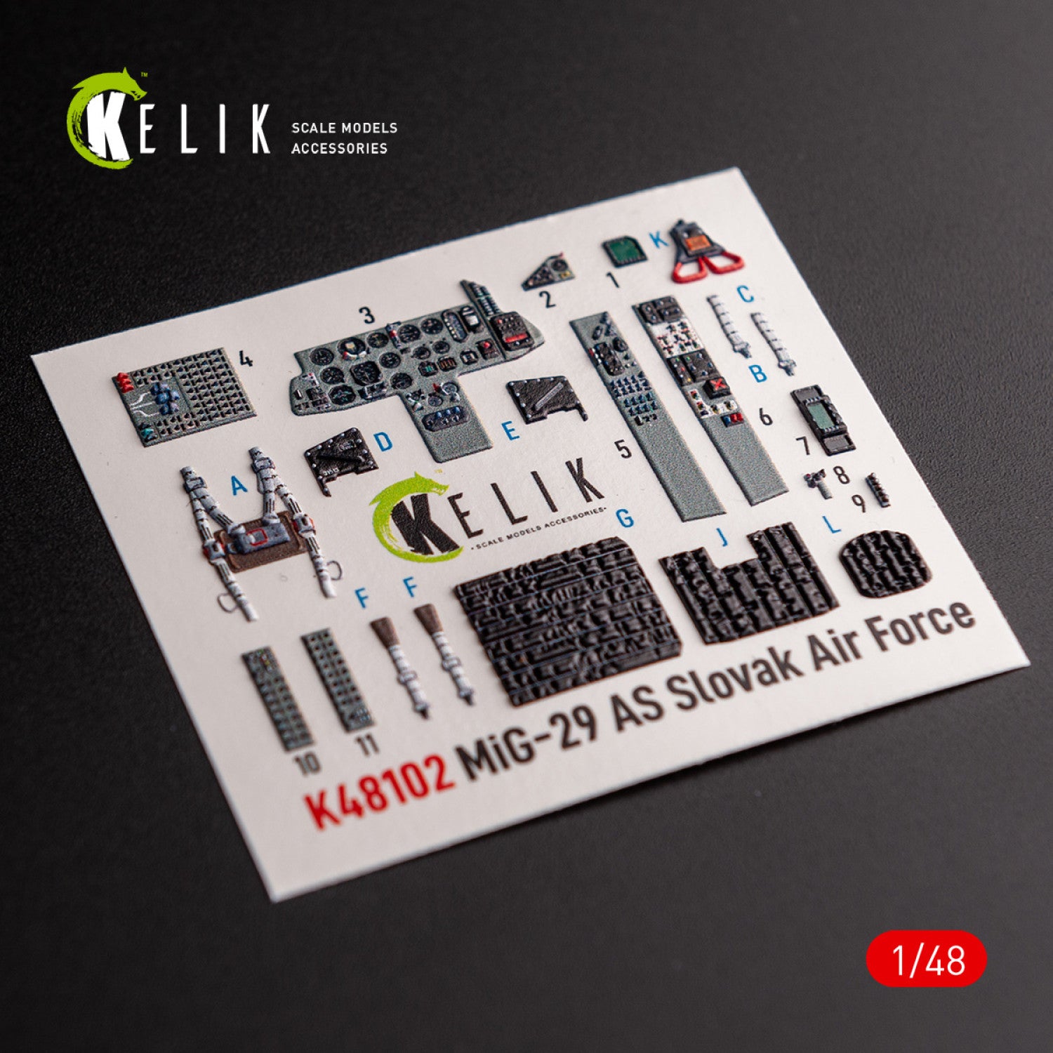 Mig-29AS. Interior 3D Decals (for Academy Aircraft model kit) Scale 1:48 KeliK K48102